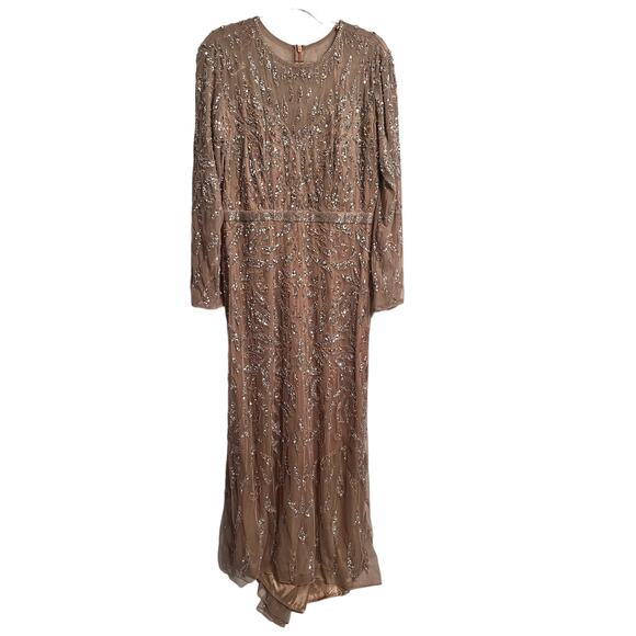 Mac Duggal Beaded Long Sleeve Evening Gown Mocha Size 16 5124 NEW $598 - Picture 2 of 12